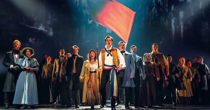 'One Day More' led by student leader Enjolras (Samuel Wyn-Morris) brings an end to Act One